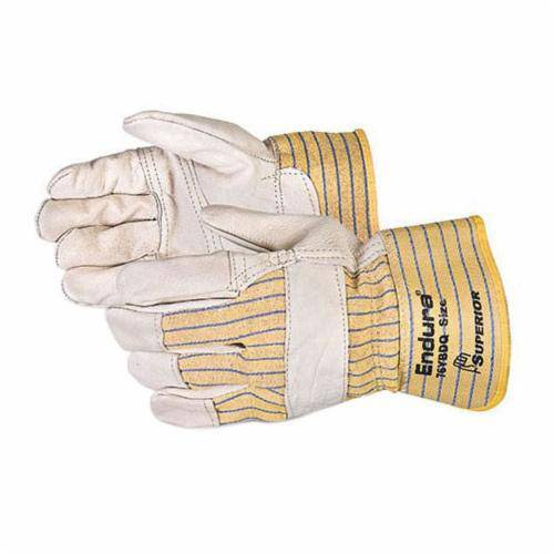 Superior Glove Endura 76YBDQ/S cowhide fitters gloves with patch palm and safety cuffs, small size, reusable work gloves.