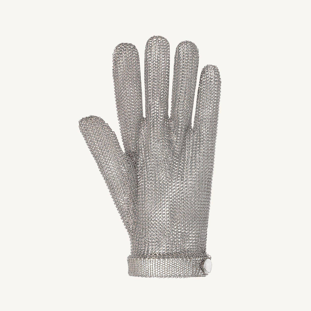Superior Glove MMG-XL stainless steel mesh butchers glove with reversible plastic stap and replacement rubber for safe handling.