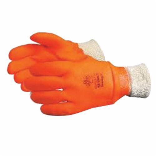 Orange Superior Glove North Sea NS300K winter PVC reusable gloves with triple foam lining and knit wrists, large size.