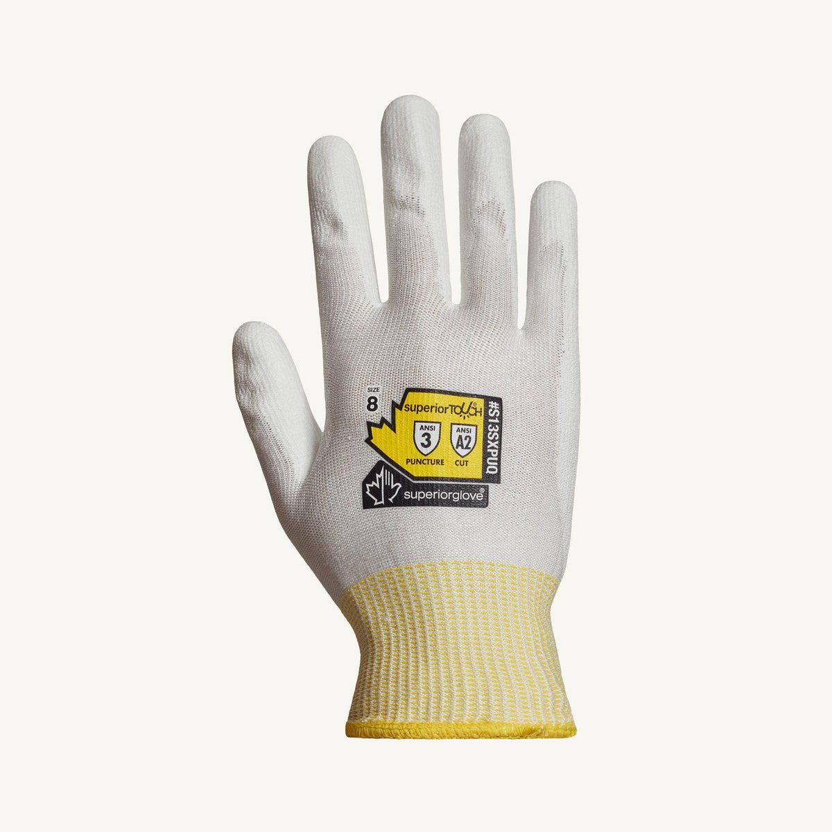 Reusable Superior Glove Superior Touch CS13SXPUQ2 cleanroom processed polyurethane palm-coated Dyneema glove, size 12.