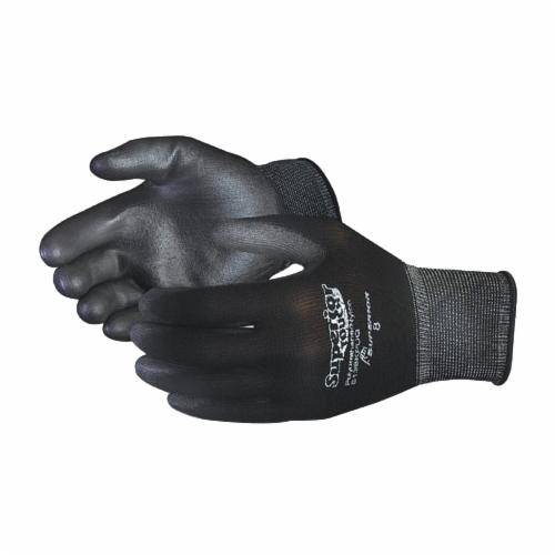 Black Superior Glove Superior Touch S13BKPUQ-7 seamless knit nylon gloves with polyurethane-coated palms, size 7, reusable work gloves.
