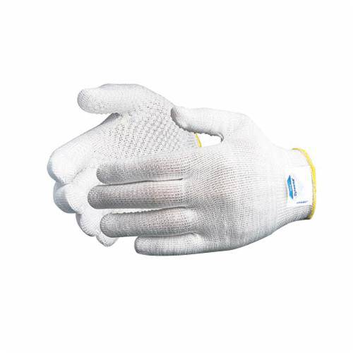 White Superior Glove Superior Touch S13DYDXXXL reusable gloves with HPPE fiber and PVC dot palms, 3X-large size, shown in close-up.