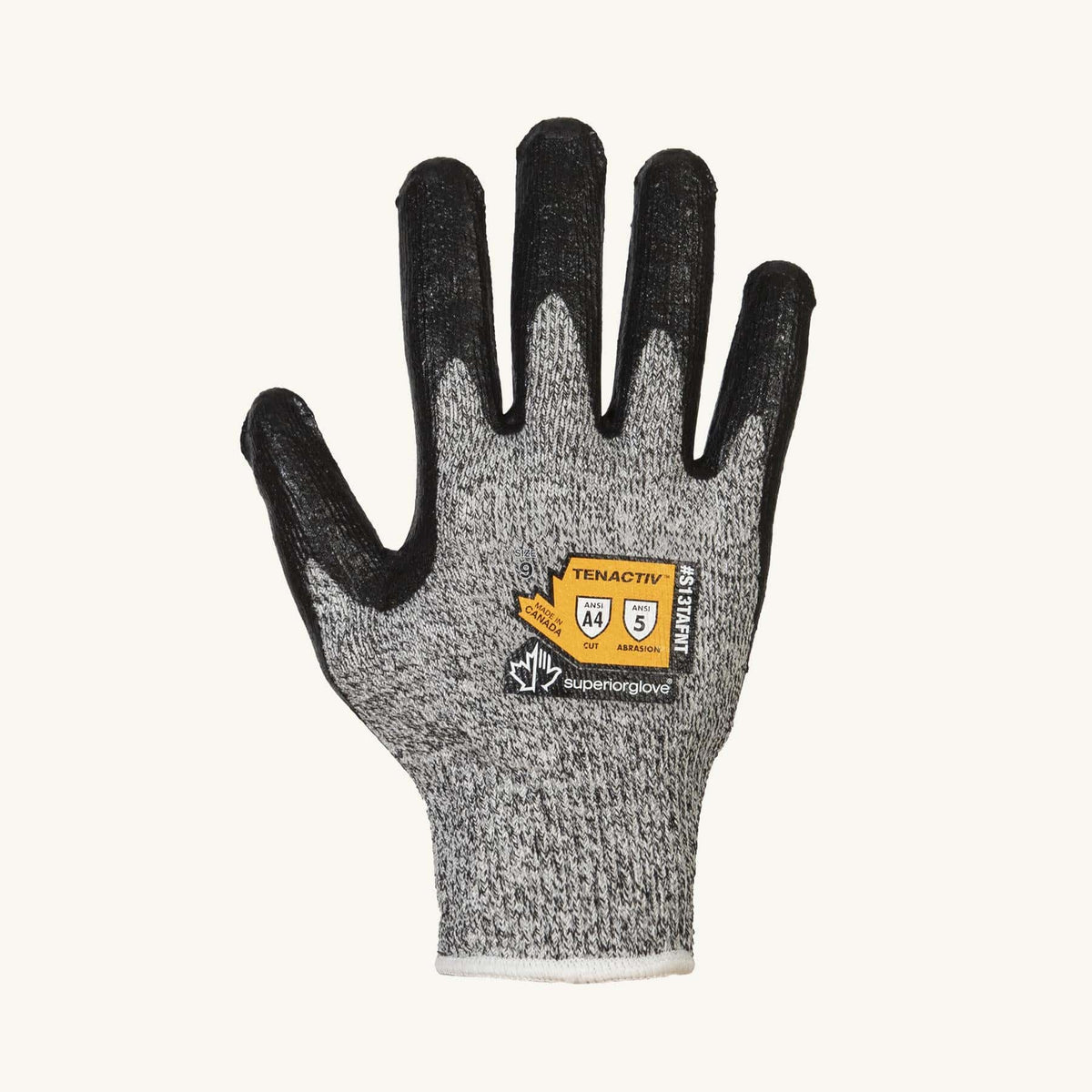 Superior Glove TenActiv S13TAFNT12 cut-resistant reusable gloves with foam nitrile coated palms, size 12, for enhanced hand protection.