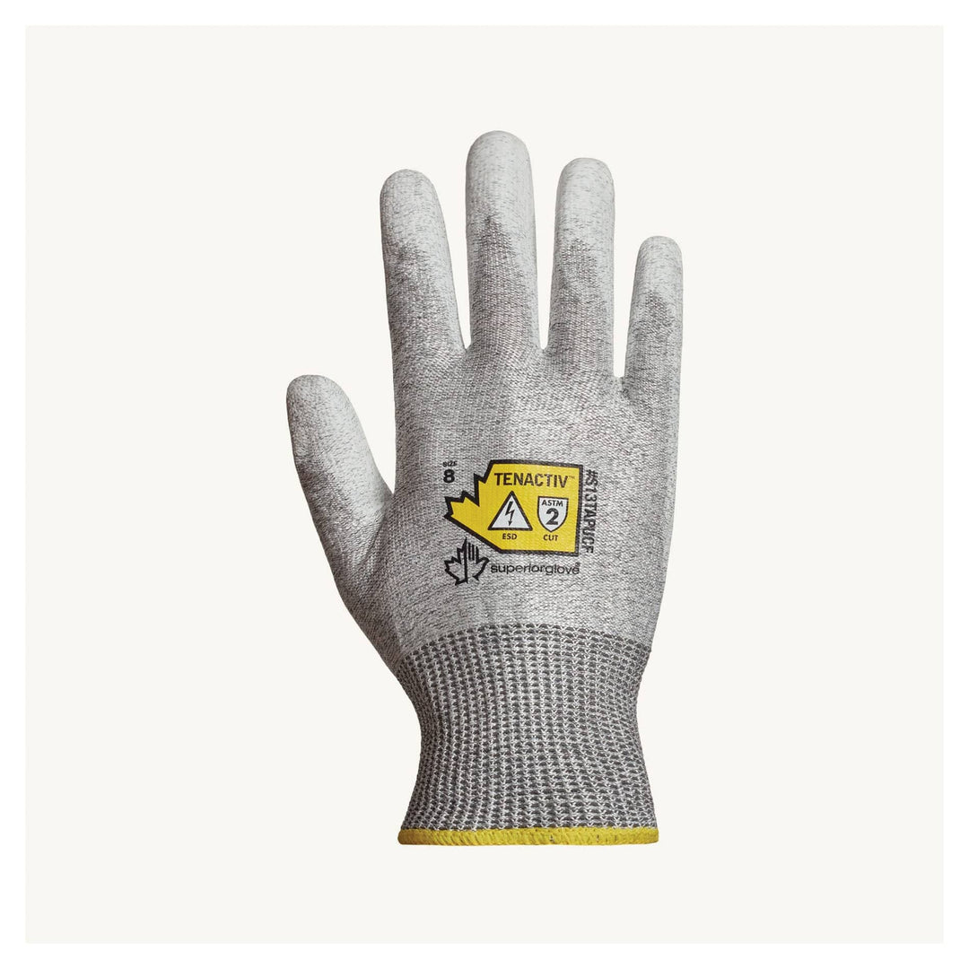 Superior Glove TenActiv S13TAPUCF1 anti-static reusable gloves with cut-resistant ESD carbon polyurethane palms, size 11.
