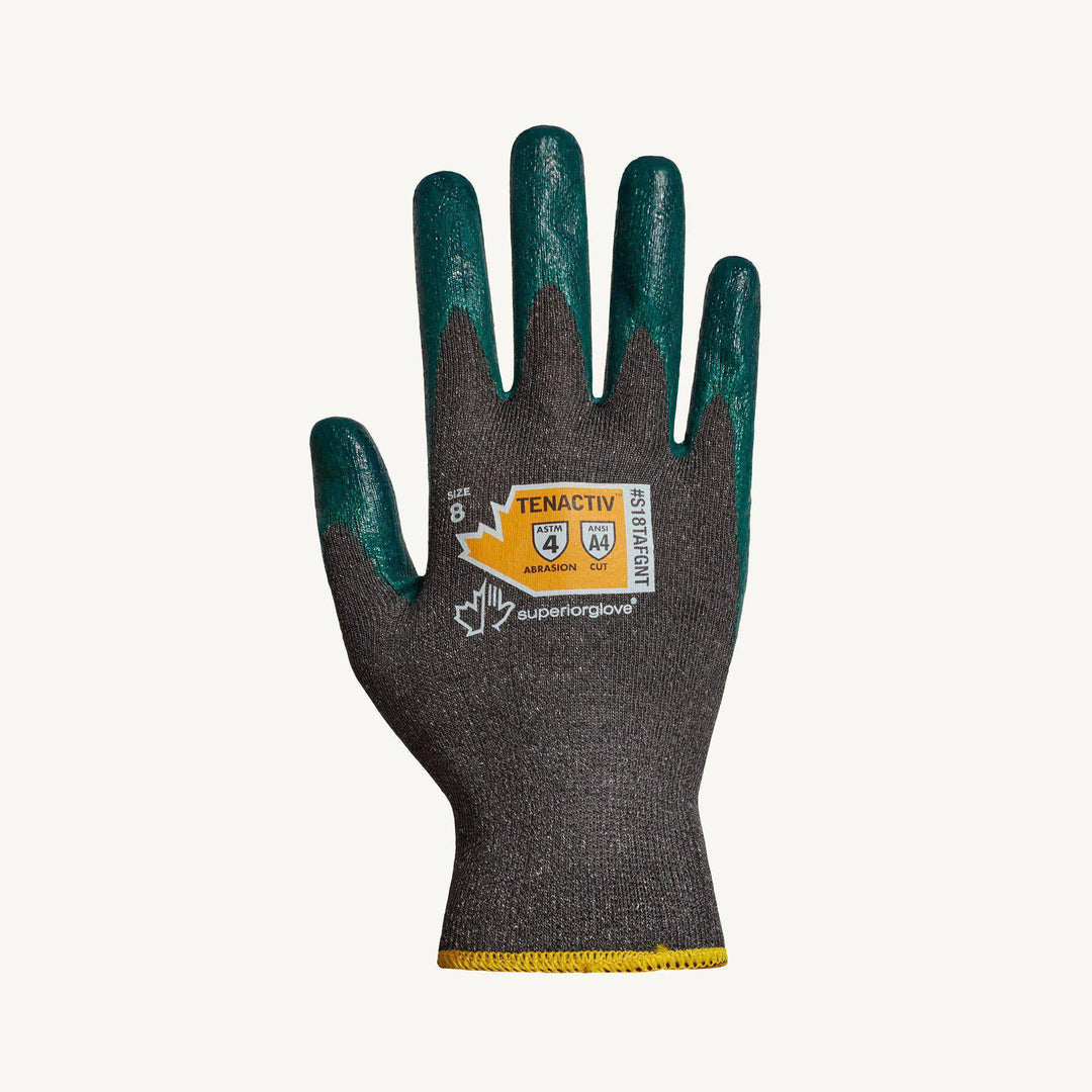 Superior Glove TenActiv S18TAFGNT-8 reusable gloves with ultra-fine 18-gauge fibers and nitrile Zedcoat palms, size 8.