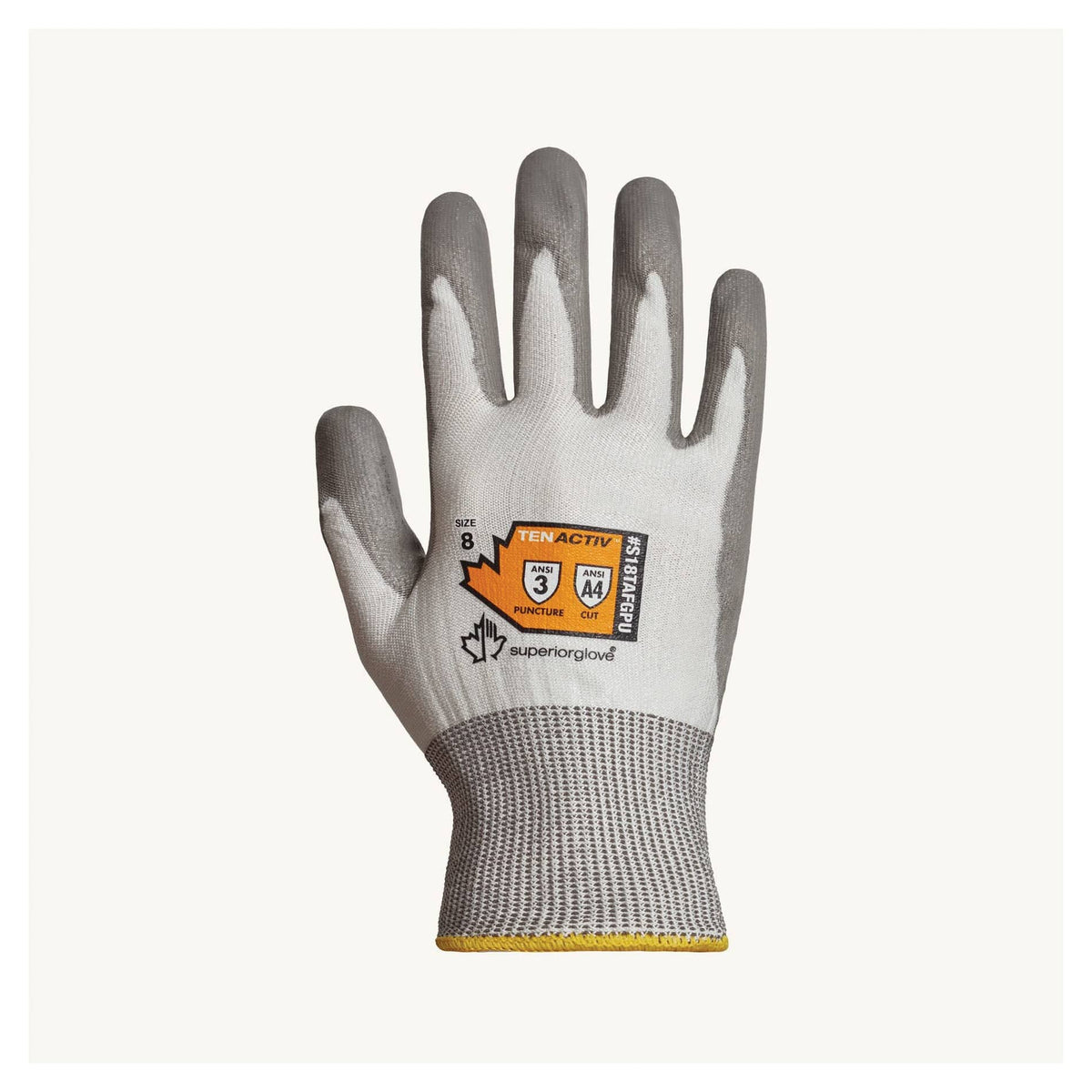Superior Glove TenActiv S18TAFGPU5 cut-resistant reusable gloves with polyurethane palms, size 5, for enhanced hand protection.