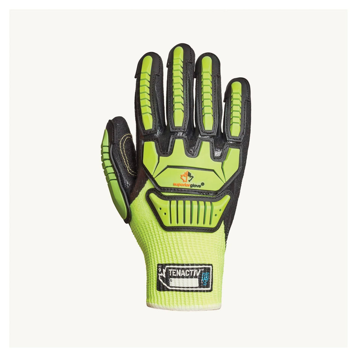 Superior Glove TenActiv Hi-Viz reusable knit gloves with 3/4 micropore nitrile palms, size 10, high-performance industrial work gloves.