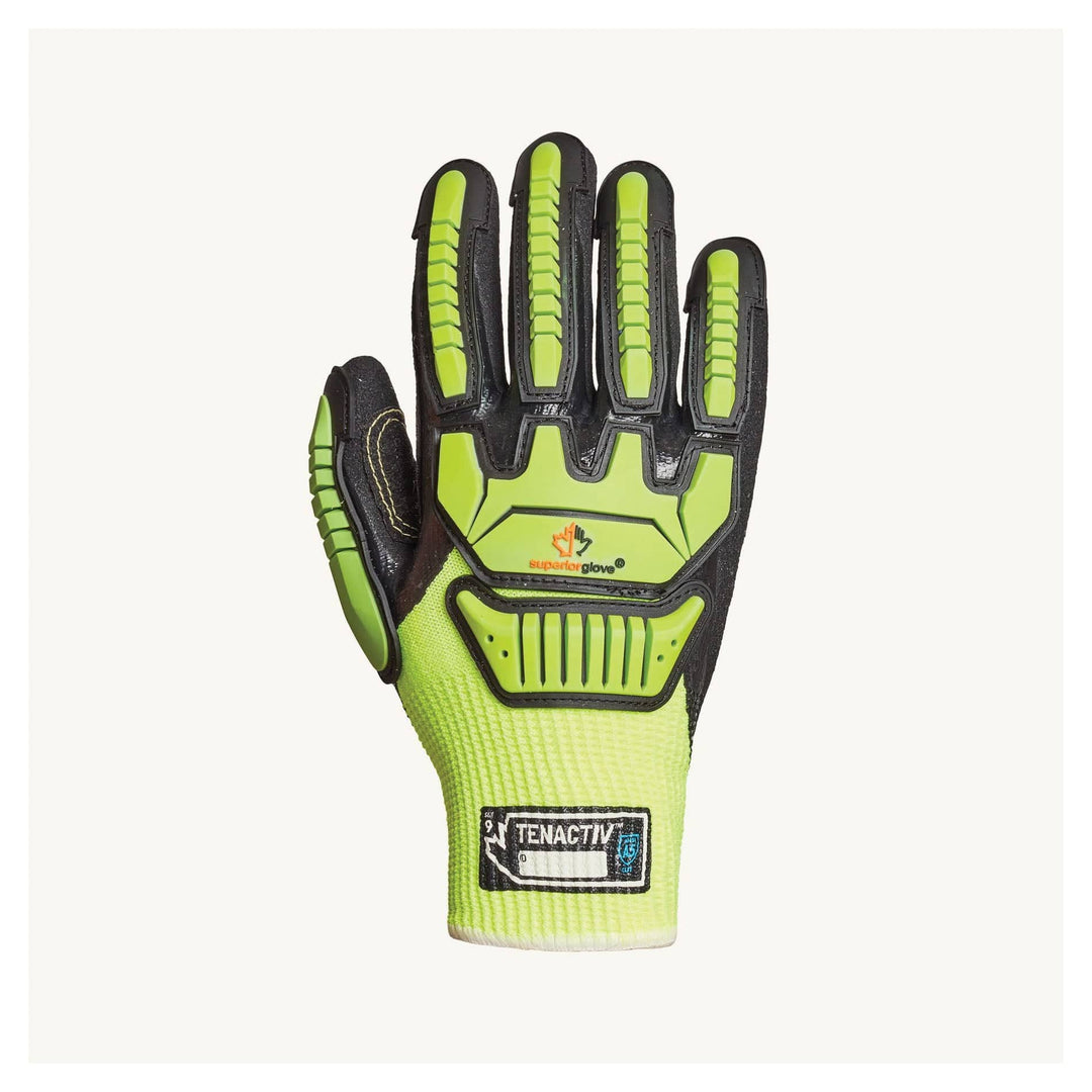 Superior Glove TenActiv Hi-Viz high-performance knit gloves with 3/4 micropore nitrile palms, size 11, reusable work gloves.