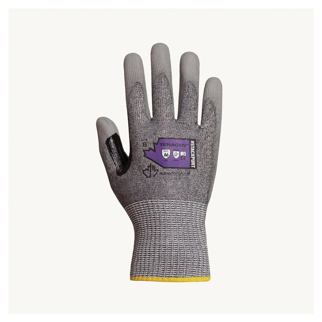 Superior Glove TenActiv STACXPURT11 reusable gloves with 13-gauge HPPE/steel, polyurethane palms, and reinforced thumbs, size 11
