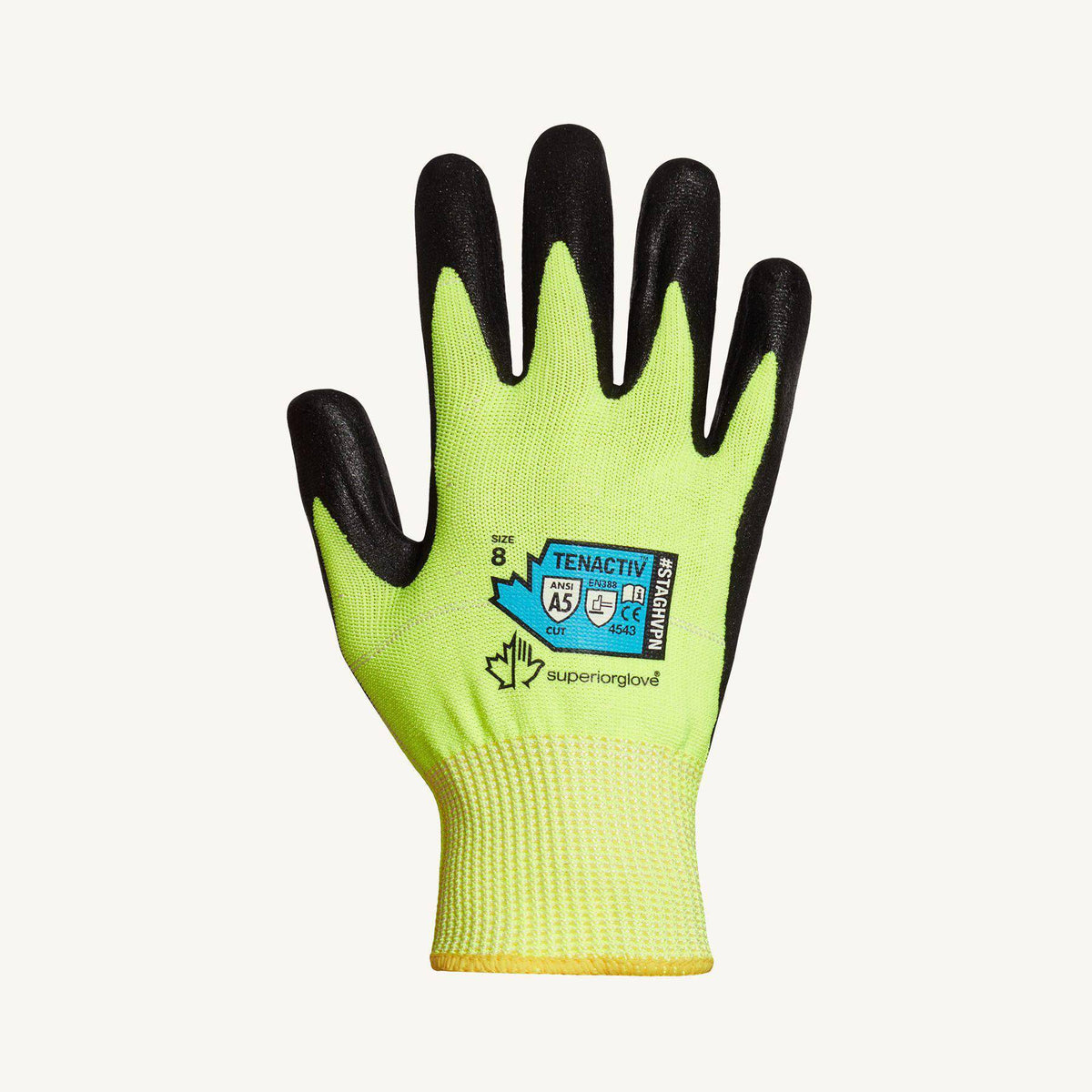 Hi-Viz Superior Glove TenActiv STAGHVPN-5 reusable composite knit gloves with micropore nitrile palms, size 5.