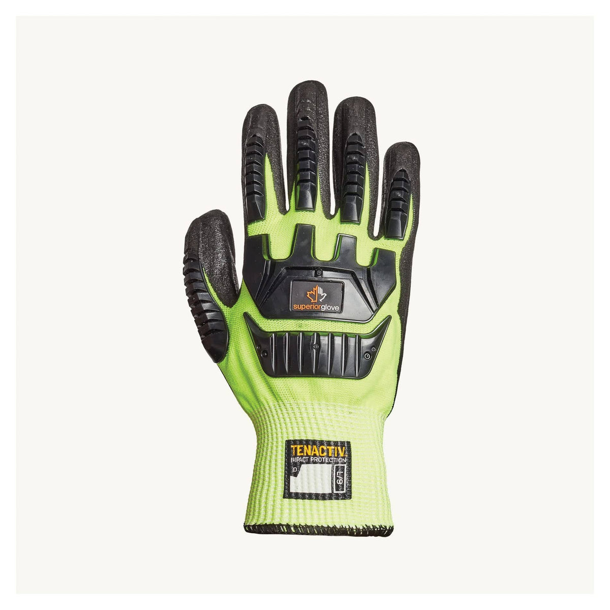 Superior Glove TenActiv Hi-Viz reusable gloves with high-performance fibers, micropore nitrile palms, tapered back, size 6