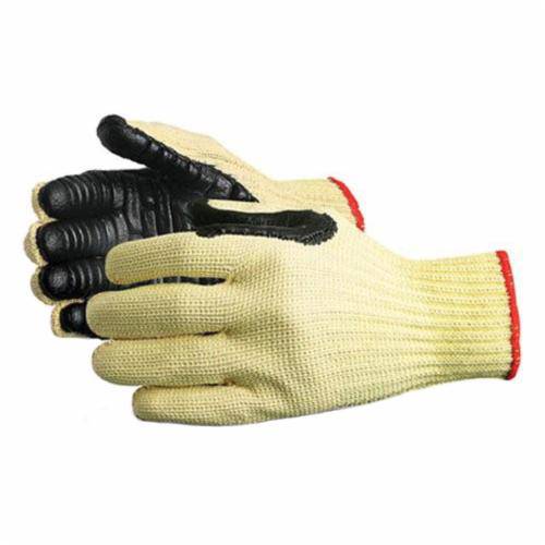 Superior Glove Vibrastop S10KCVIB/L reusable string-knit Kevlar and cotton gloves with anti-vibration chloroprene palms, large size.