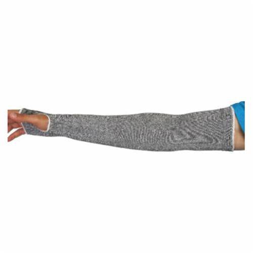 Grey tapered knit reusable sleeve with thumbhole, 18-inch length, from Superior Glove TenActiv KTAG1T18TS, small size.