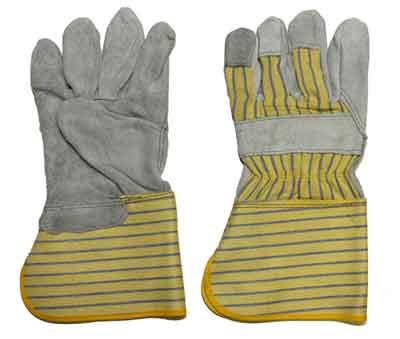 Tuff Grade fitters gloves with split leather palm, 5-inch gauntlet cuff, designed for durability and hand protection.