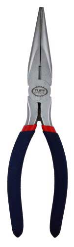 Tuff Grade TGHT-020-008 8-inch long nose pliers with ergonomic handles, ideal for precision gripping and detailed work.