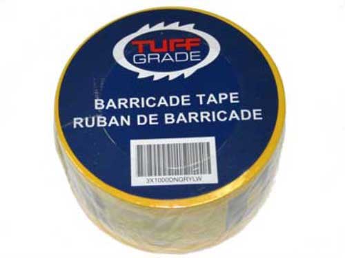 Yellow Tuff Grade TGCT-3X1000CAUTION-B caution tape, 3-inch wide and 1000 feet long, used for safety warnings and hazard markings.