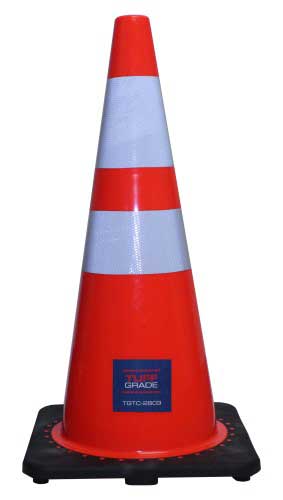 Tuff Grade TC-H6U4L 28-inch orange traffic cone with 4-inch and 6-inch reflective collars, weighing 7 pounds.
