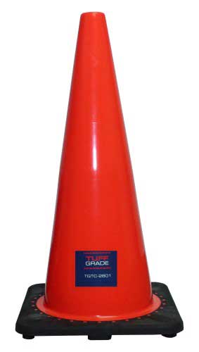 Orange Tuff Grade 28-inch traffic cone with no reflective collar, weighs 7 lbs, ideal for road safety and traffic management.