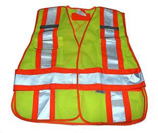 Tuff Grade high-visibility lime safety vest with two reflective stripes, one size, designed for safety and visibility.