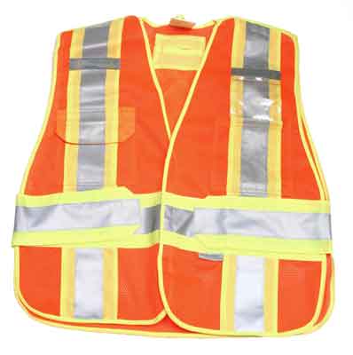 Tuff Grade TGVEST-005 high visibility orange safety vest with mesh fabric, one size, designed for safety and visibility.