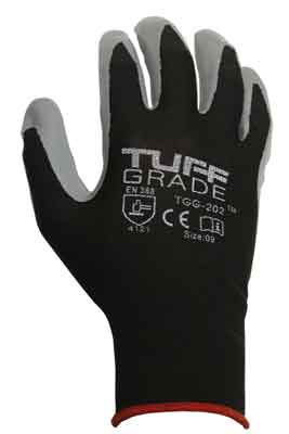 Tuff Grade TGG-202-06 nitrile work gloves with foam polyester palm, durable gauge shell, for industrial safety and hand protection.