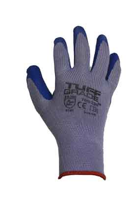 Tuff Grade TGG-220-06 work gloves with 10 gauge poly cotton shell and latex palm for durable hand protection.