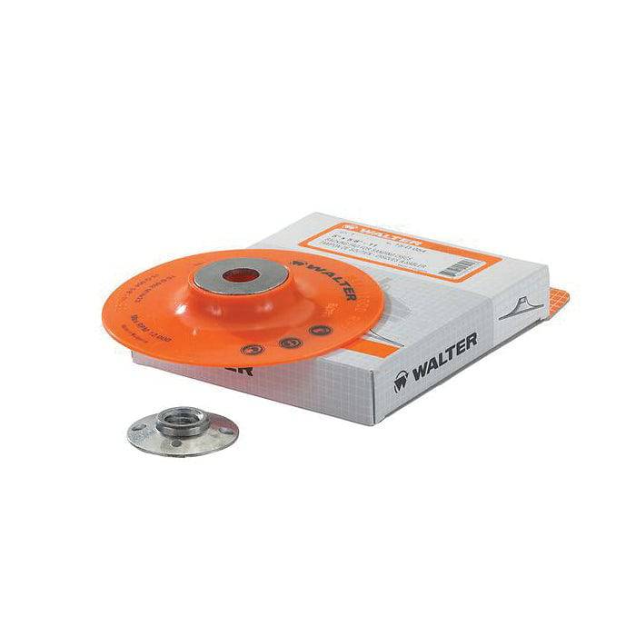 WALTER 15-D 052 backup disc pads for M14 5-inch grinding machines, showing the black rubber pads with mounting holes.