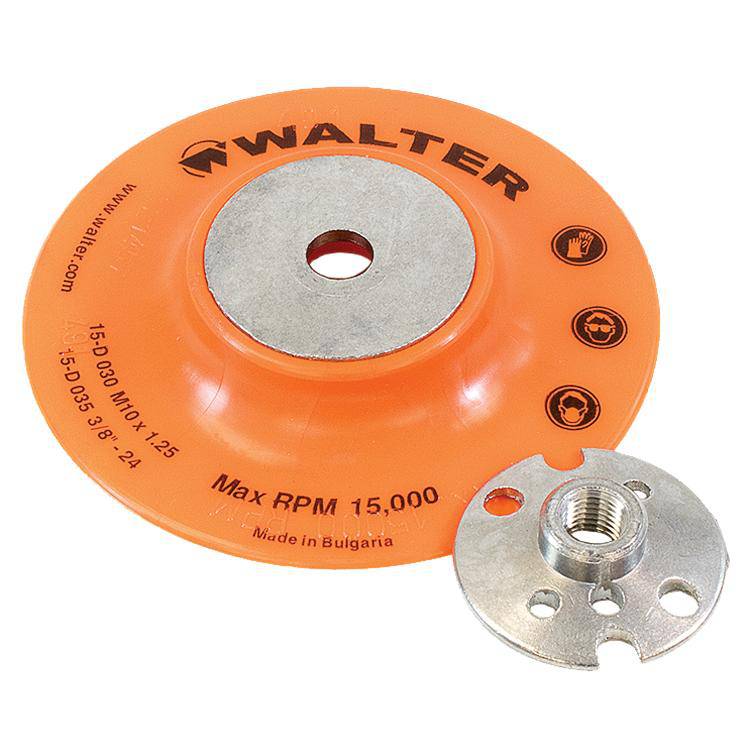 WALTER 15D035 4-inch 3/8-24 backup pad for polishing and grinding tools, shown in a close-up image.