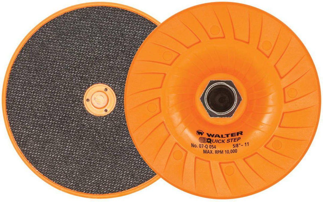 WALTER Quick-Step 07-Q 054 backup pads, 5x5/8-11 size, designed for quick-step tools, shown in close-up view.