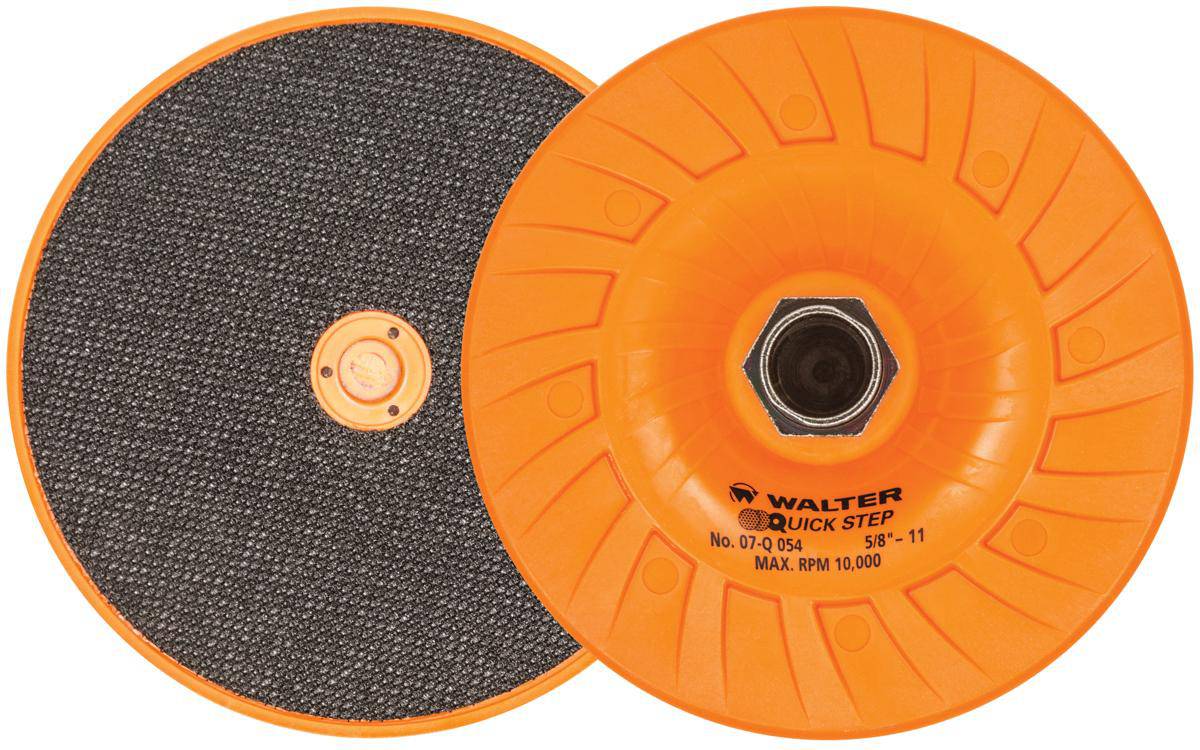 WALTER Quick-Step 07-Q 054 backup pads, 5x5/8-11 size, designed for quick-step tools, shown in close-up view.