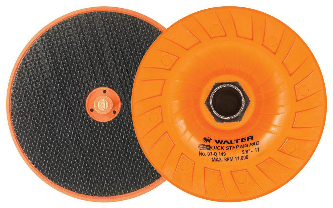 WALTER Quick-Step backup pads with 4-1/2 inch diameter and 5/8-11 thread for grinding and polishing tools.