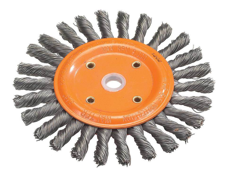 WALTER 13B260 6-inch knot twist bench grinder brush with durable bristles for metal grinding and cleaning tasks.