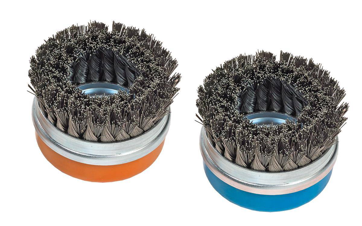 WALTER 13G584 5-inch wire cup brush with ring for cleaning and surface preparation, featuring 5/8-11 threaded arbor.