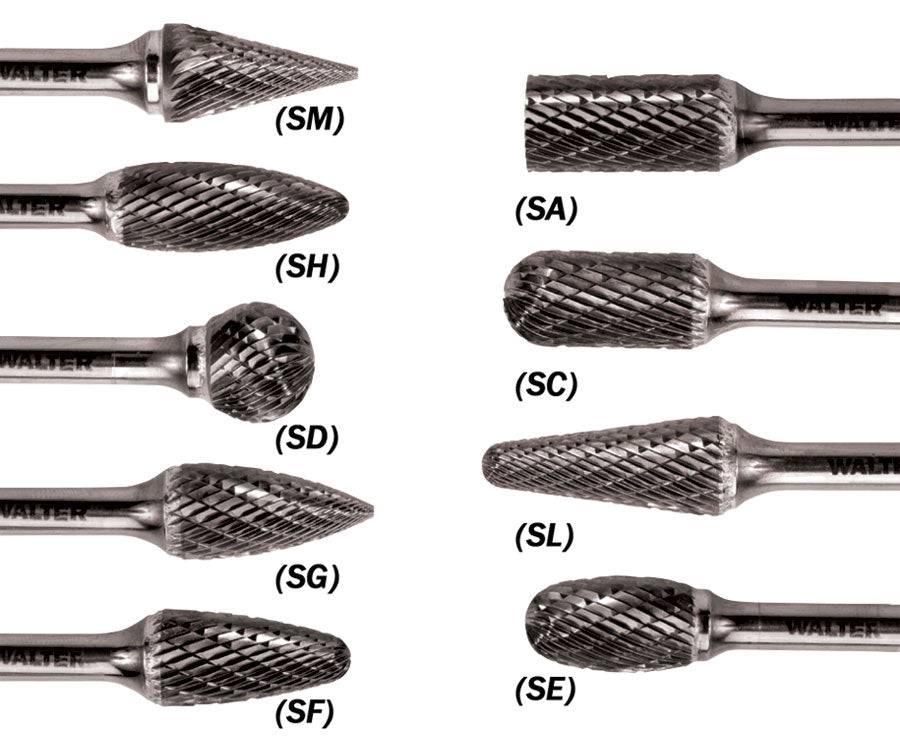 WALTER 01V045 carbide burr, industrial rotary tool accessory for grinding and shaping metal surfaces.