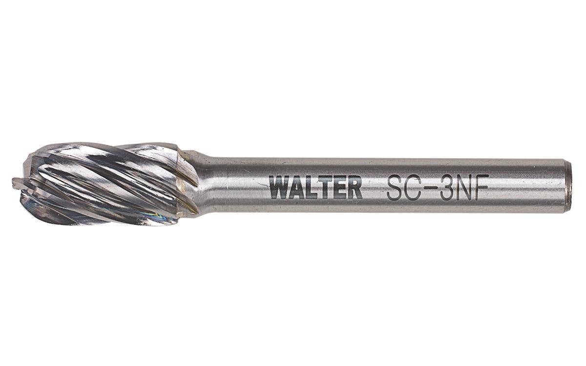 WALTER 01V062 carbide burr, SC-6 DC, industrial rotary tool attachment with a cylindrical grinding shape for metal work.