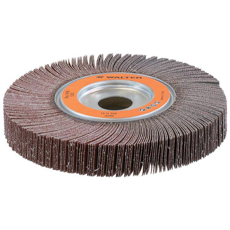 Walter 15G208 6.5-inch aluminum oxide center hole mounted flap wheel with 80 grit for grinding and finishing applications.