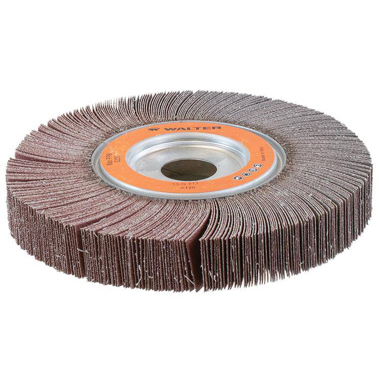 Walter 15G212 6.5x2x1 inch aluminum oxide flap wheel with center hole mount, 120 grit, for grinding and finishing applications.