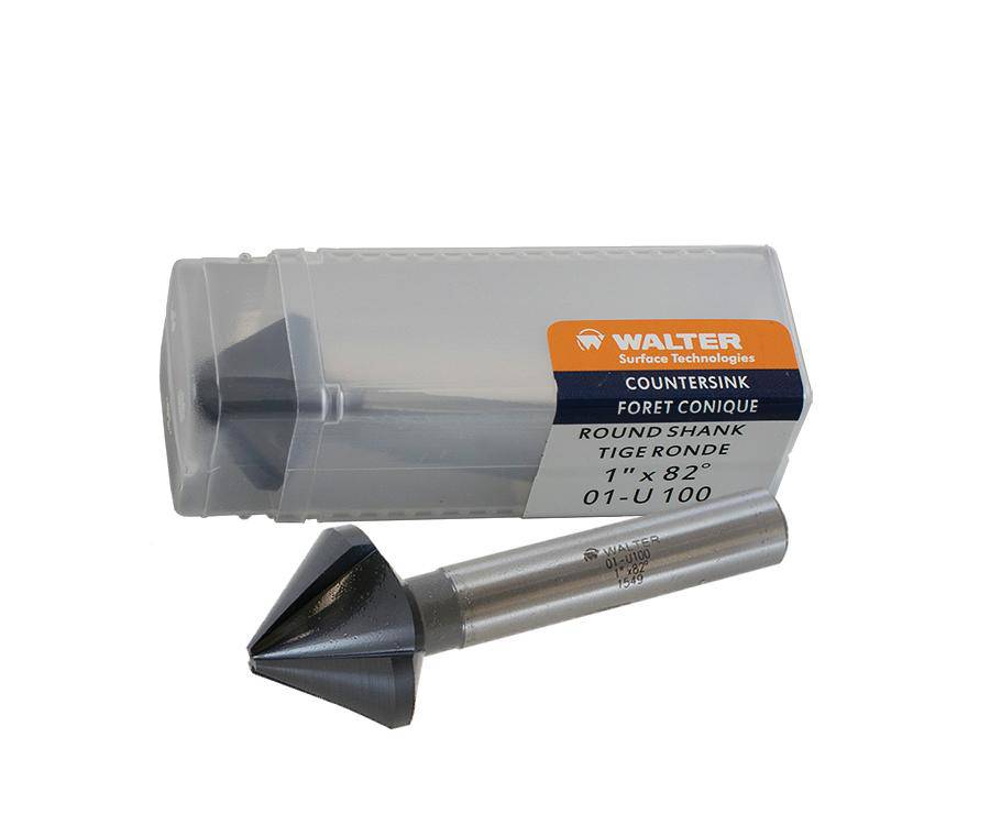 WALTER 01U012 3/4 inch 82-degree VP countersink tool with black handle and metal tip for precise drilling and countersinking.