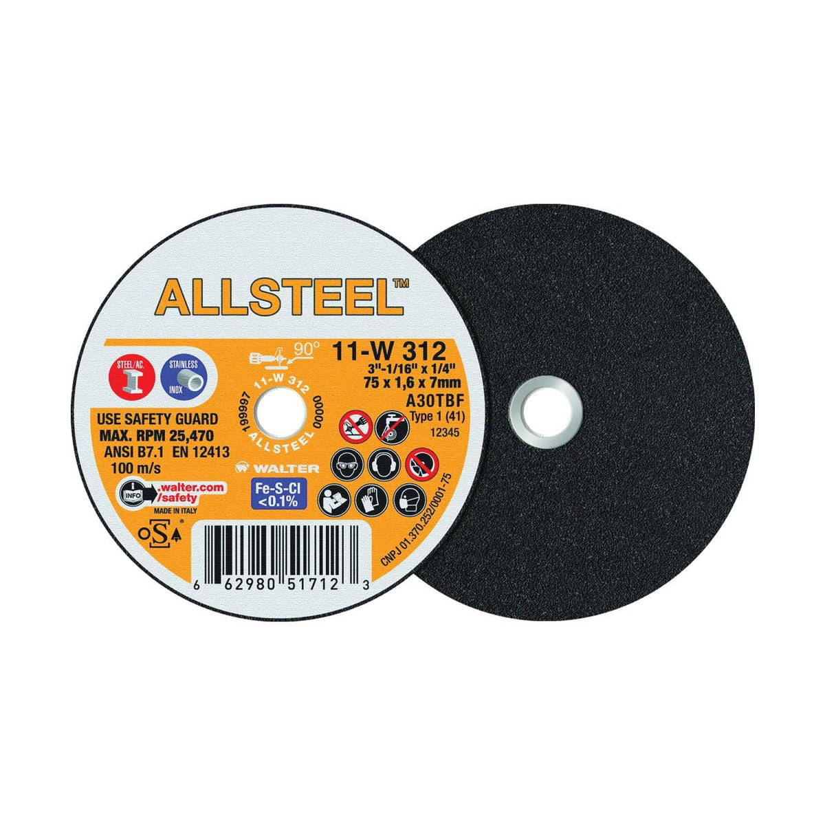 ALLSTEEL Type 01 3-inch cut-off wheel with 1/16 inch thickness and 1/4 inch arbor for cutting metal and durable grinding tasks