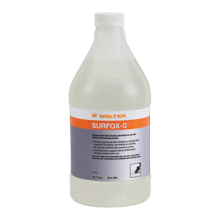 WALTER Surfox 54A065 welding G TIG weld cleaning solution in a 1.5L bottle, used for cleaning TIG welds and metal surfaces.