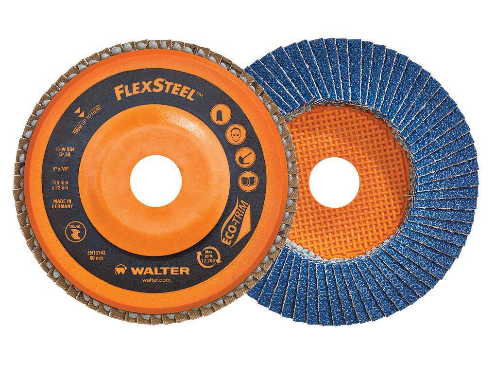ALLSTEEL 15W458 4-1/2 inch Type 27 flap disc with 80 grit Flexsteel zirconia alumina abrasive for grinding and finishing.
