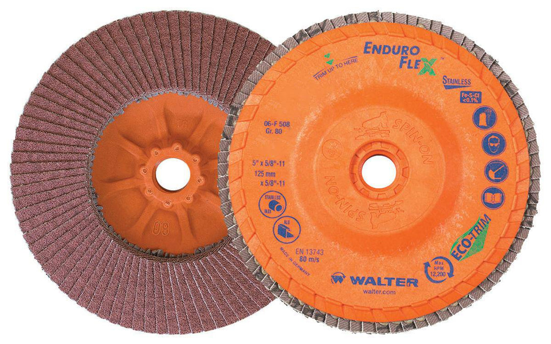 WALTER Enduro-Flex 06-F 508 Type 27S stainless steel flap disc, 5-inch, 80 grit, with depressed center and 5/8-11 hub