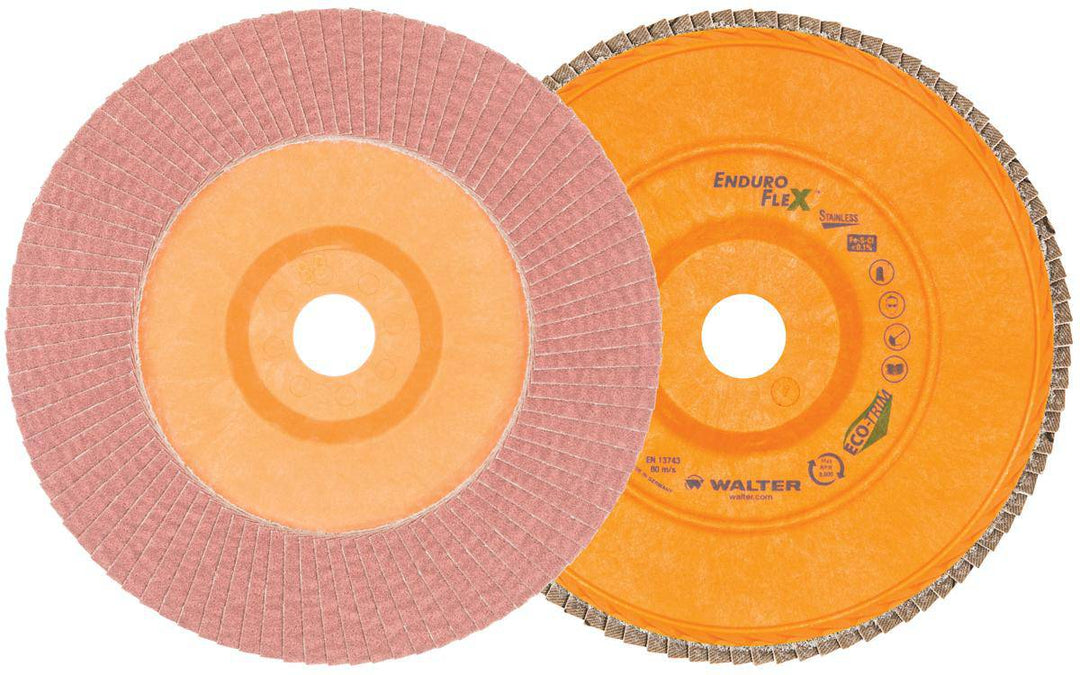 WALTER Enduro-Flex 15Q708 Type 27 7-inch x 7/8-inch 60 Grit Flap Disc for grinding and finishing metal surfaces.