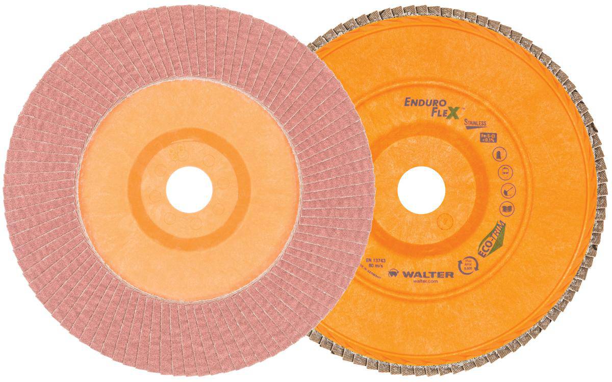 WALTER Enduro-Flex 15Q708 Type 27 7-inch x 7/8-inch 60 Grit Flap Disc for grinding and finishing metal surfaces.
