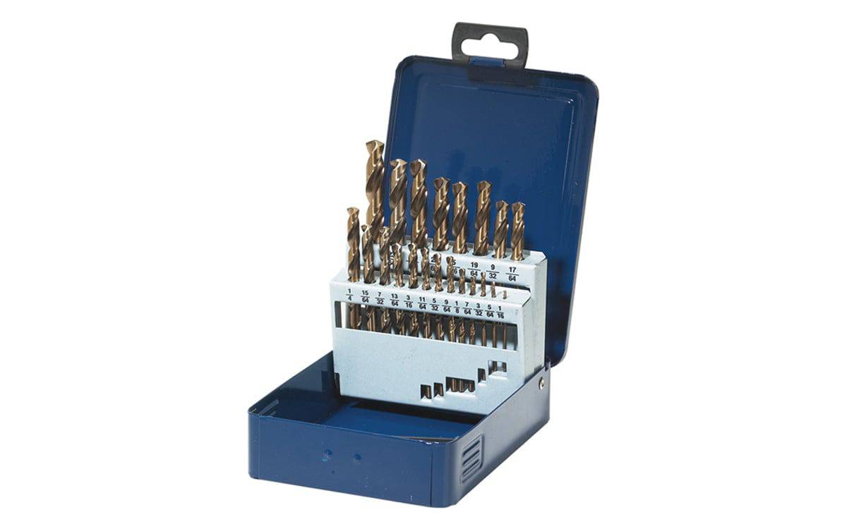 WALTER 01E621 drill set with box, featuring assorted drill bits and compact storage case, ideal for versatile drilling tasks.