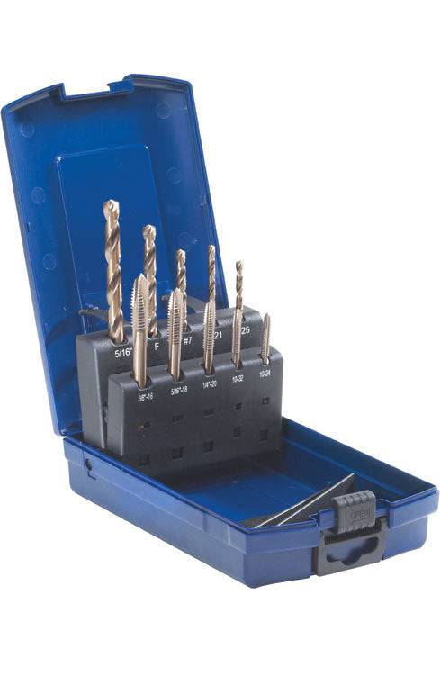 Walter 03B952 10-piece SST Power Tap drill set with high-speed steel drill bits for precision drilling and tapping tasks.