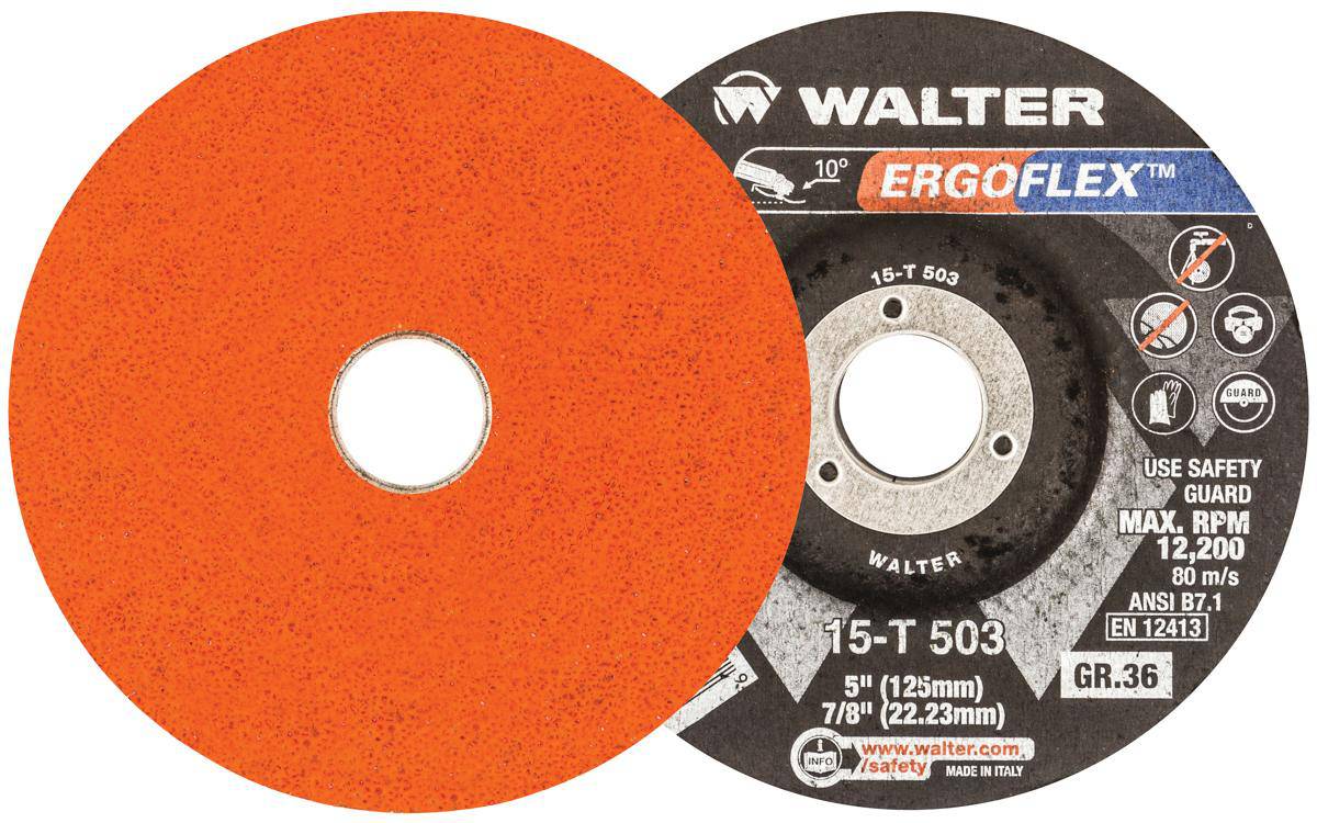 WALTER ErgoFlex 15T503 Type 29 36 Grit Flap Disc, 5 inch x 7/8 inch, for grinding and finishing applications