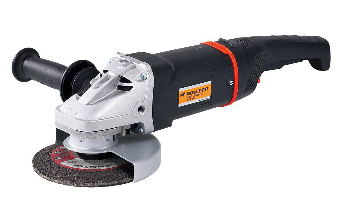 WALTER 30A170 angle grinder with 7-inch blade, featuring a powerful 8500 RPM motor and ergonomic design for versatile grinding tasks.