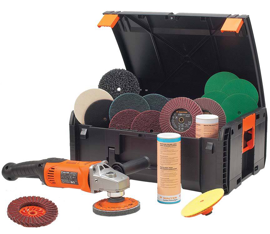 WALTER 30A267 Big-Buff Kit for grinders, featuring large buffing wheels and tools for industrial polishing and finishing.