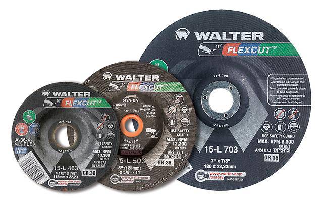 WALTER Flexcut 15L303 3-inch Type 29 grinding wheel with GR 36 grit, used for precision grinding and material removal.